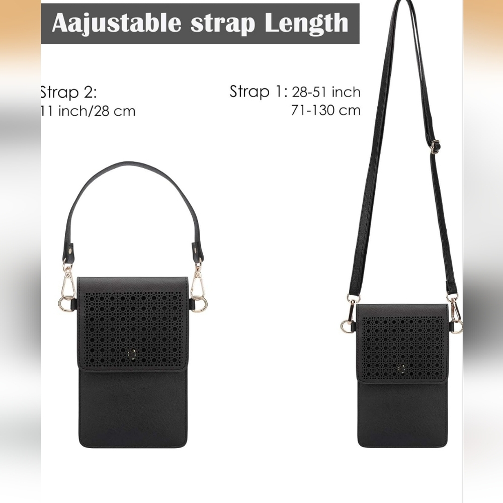 Elegant Black Perforated Crossbody Phone Purse - Picture 3 of 4